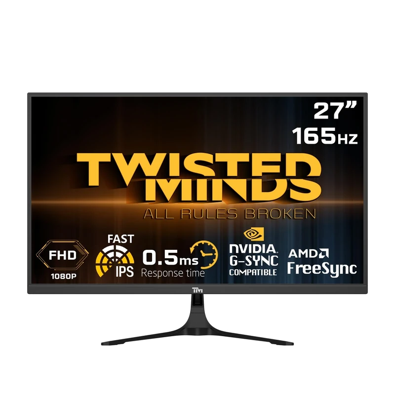 Twisted Minds 27 Inch Display Fast IPS Gaming Monitor - 1920 x 1080 FHD Resolution, 165 Hz Refresh Rate, 16:9 Aspect Ratio, 0.5ms Response Time - Black (TM27FHD165IPS)