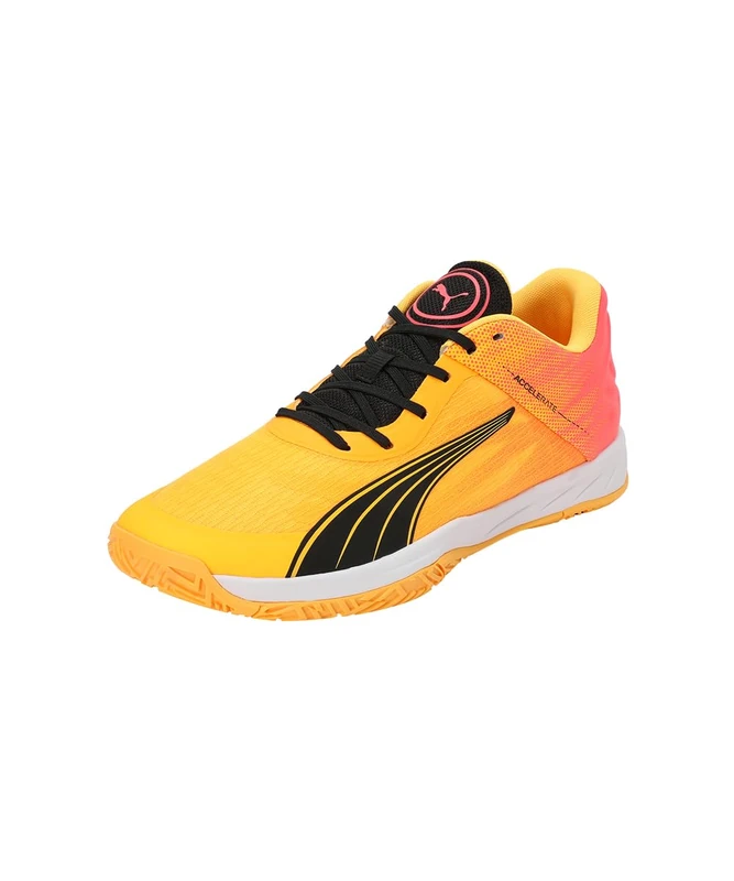 PUMA Unisex Adults Accelerate Turbo Indoor Court Shoe, Sun Stream-Sunset Glow-PUMA Black, 3.5 UK