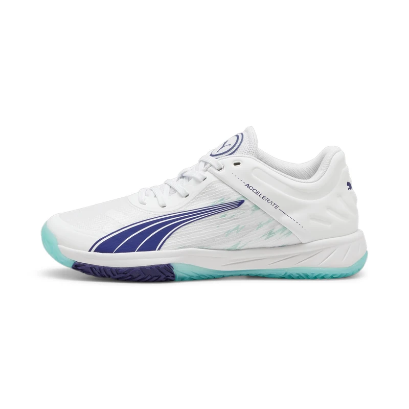 Puma Women Accelerate Turbo W+ Indoor Court Shoe, Puma White-Electric Peppermint, 3.5 UK
