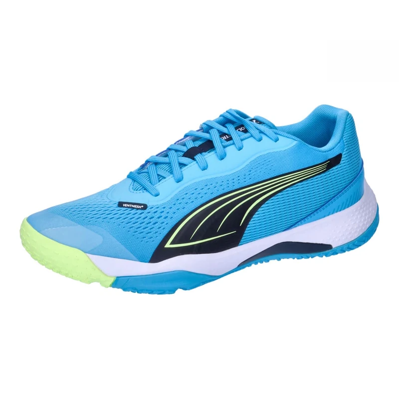 PUMA Unisex SOLARSTRIKE III Indoor Court Shoe, Luminous Blue-Club Navy-Fizzy Apple, 12 UK