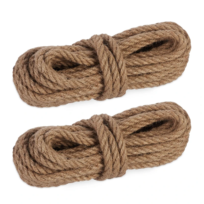Relaxdays Jute 10 mm, Set of 2 Natural Ropes, 10 m Each, Biodegradable, Crafts, Garden, Packaging, Cord