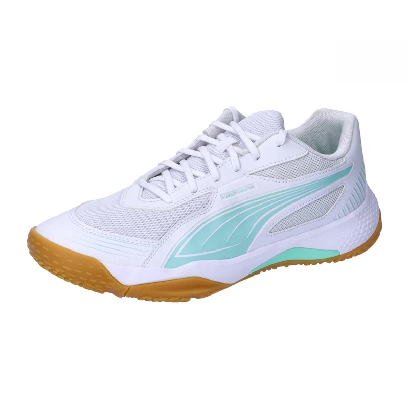PUMA Unisex SOLARFLASH III W+ Indoor Court Shoe, White-Electric Peppermint, 10.5 UK