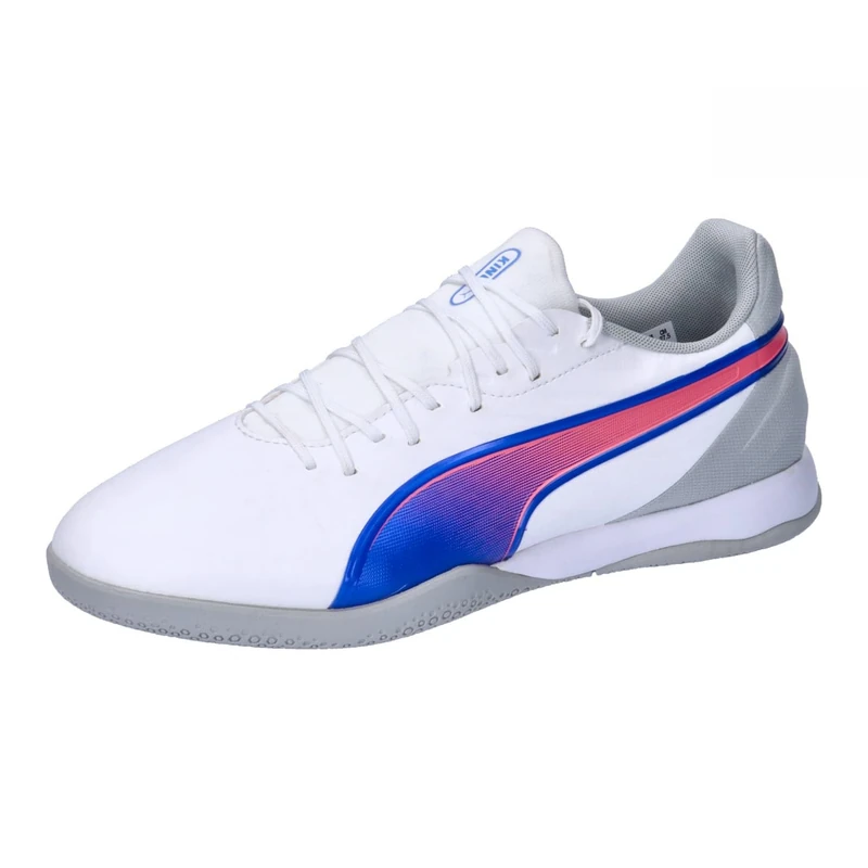Puma Unisex Adults King Match IT Soccer Shoe, Puma White-BLUEMAZING-Flat Light Gray, 8 UK