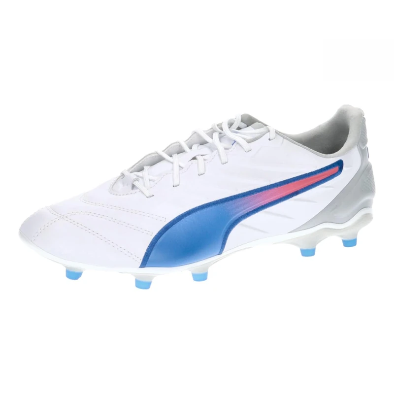 PUMA Unisex Adults King PRO FG/AG Soccer Shoe, PUMA White-BLUEMAZING-Flat Light Gray, 9.5 UK