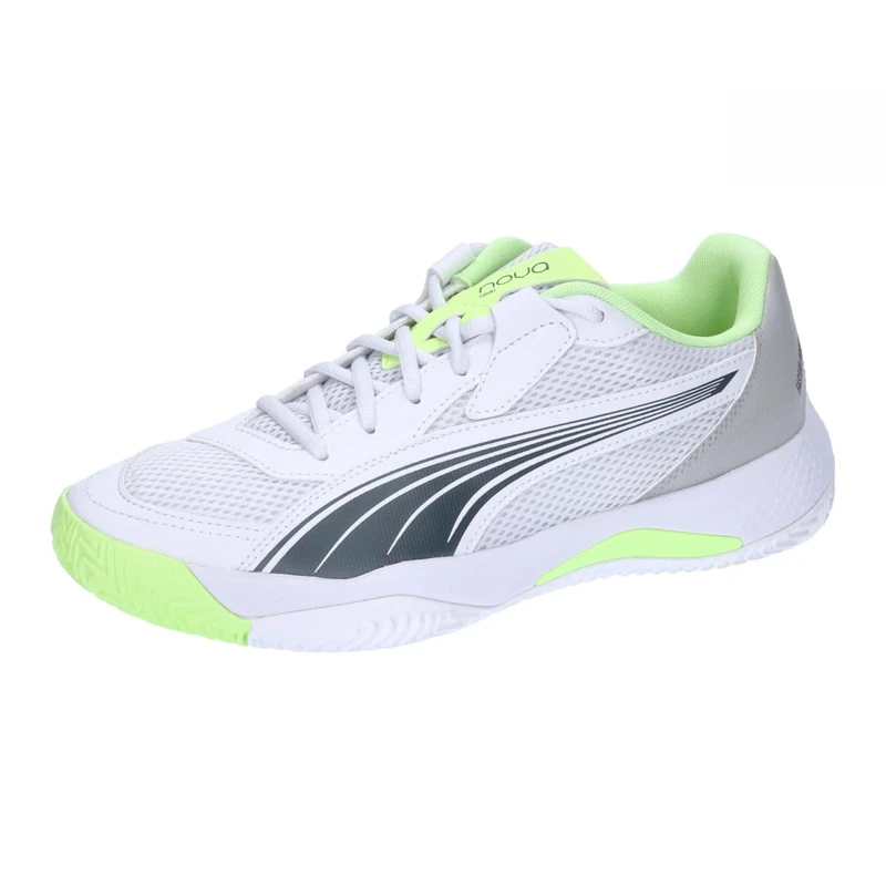 PUMA Unisex NOVA Court Tennis Shoe, White-Luminous Blue-Fizzy Apple-Shadow Gray, 4 UK