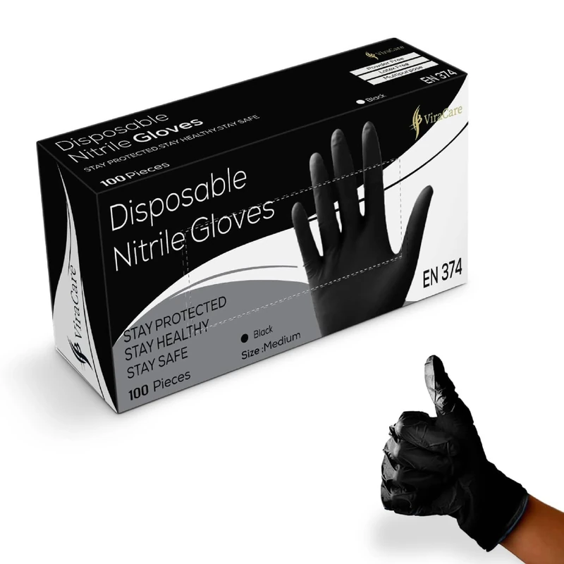 300 x Black Disposable Gloves | Black Nitrile Gloves | Latex free Gloves | Powder Free Gloves | Black Gloves Disposable | Strong And Non-Sterile (Medium, 3 Packs of 100)