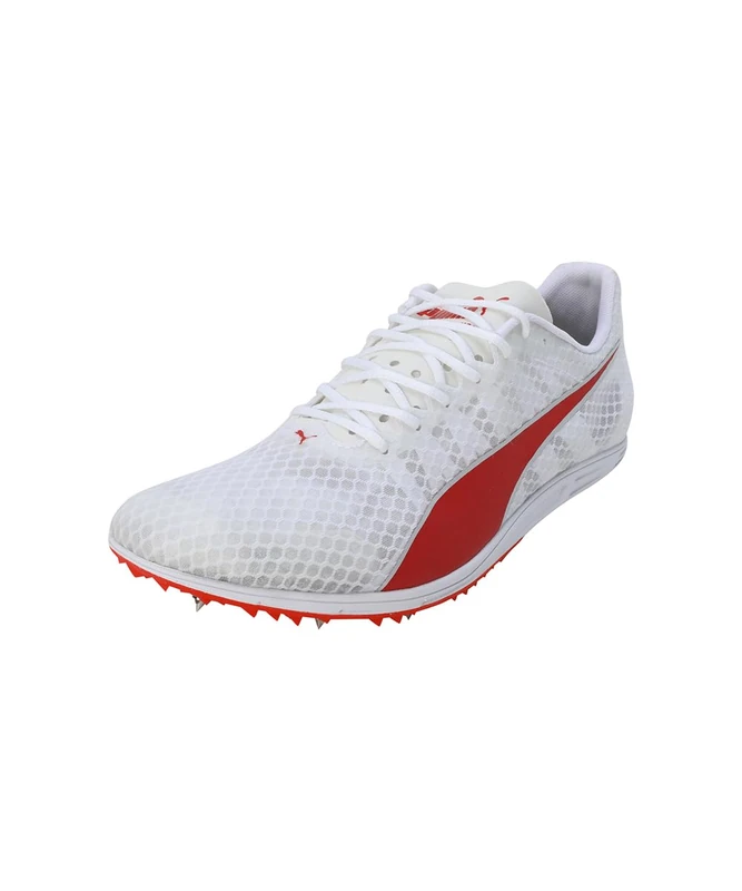 Puma Men Evospeed Distance 11 Track and Field Shoe, Puma White-Puma RED-Metallic Silver, 11.5 UK