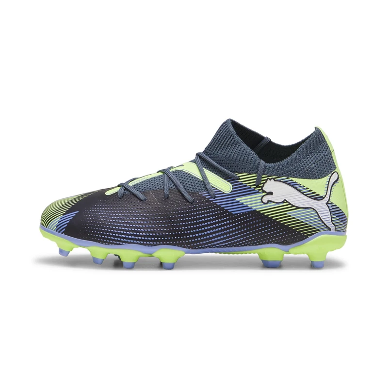 PUMA Unisex Youth Future 7 Match FG/AG JR Soccer Shoe, Gray Skies-PUMA White-Fizzy Apple, 11 UK Child