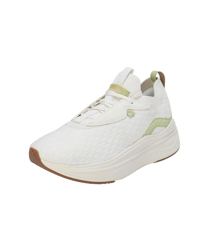 PUMA Women SOFTRIDE STAKD Premium WNS Road Running Shoe, Warm White-Pistachio Green-PUMA Gold, 8 UK