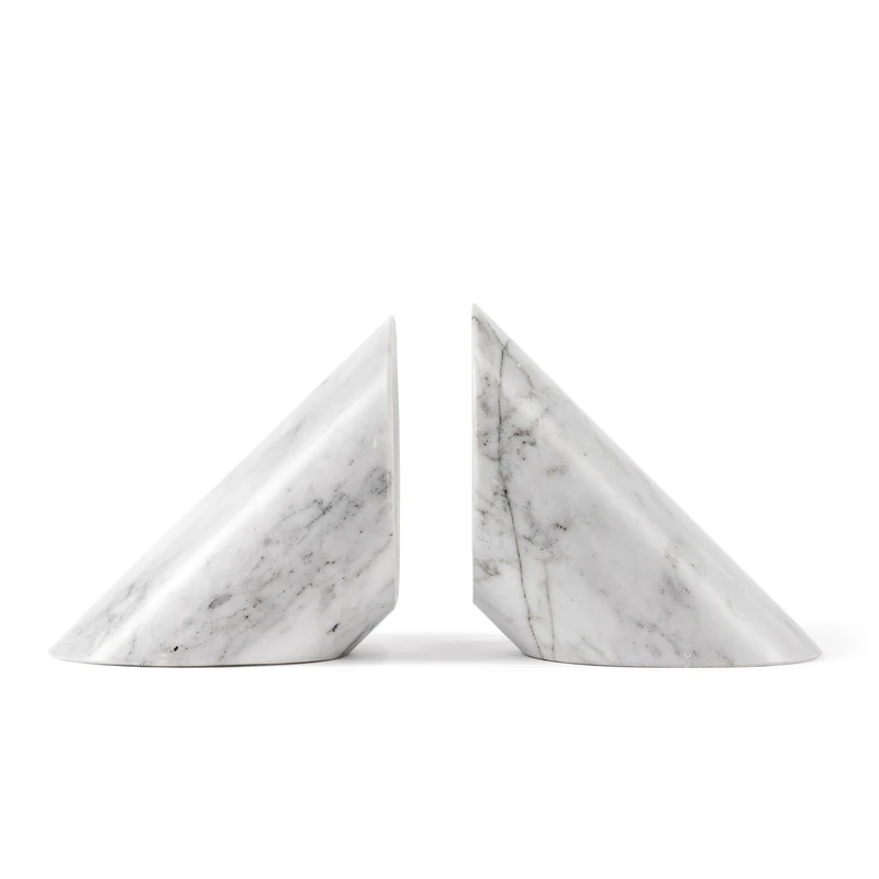 Fox Run 100% Natural Polished Marble Bookends, White, Set of 2, Angled - Image 1