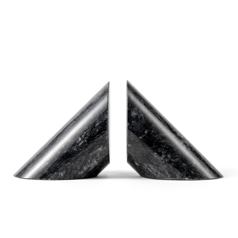 Fox Run 100% Natural Polished Marble Bookends, Black, Set of 2, Angled