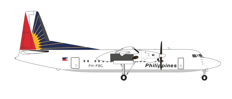 Herpa airplane model Philippine Airlines Fokker 50 - PH-PRG on a scale of 1 : 200, metal miniature with pedastal, model building, collectors edition
