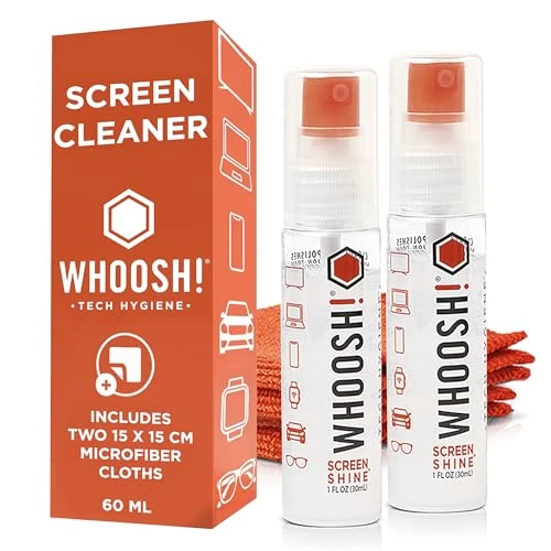 WHOOSH! Screen Cleaner Spray and Wipe [Set of 2] - 30 ml Bottle + 1 Microfiber Cloth Wipe - Travel Size Lens Cleaner for Car, Laptop, iPad, MacBook, Phone, Watch, Eyeglass - Electronic Cleaner Kit