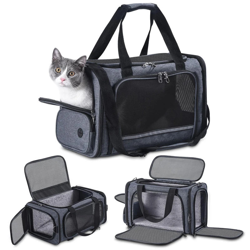 Groxkox Cat Carrier Pet Travel Carrier by Airplane Approved Under seat, TSA Airline Approved Soft-Sided Carrier Bag for cat,Dogs,17.5 x 8.5 x 11 inches,Grey