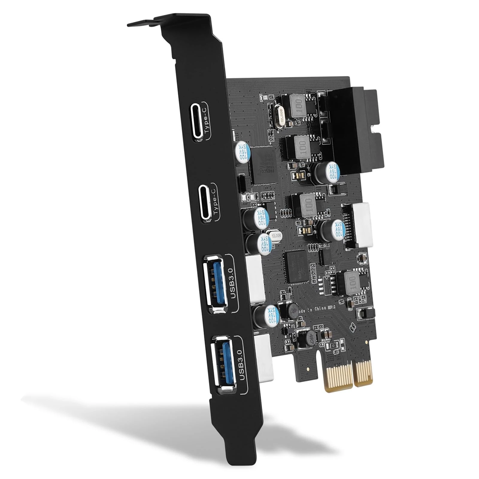PCIe USB 3.0 Card for Desktop (2x Type-C, 2x Type-A) with Internal 19-Pin Connector/Type E (A-Key) Front Panel Adapter Support Windows 10/11 and Linux