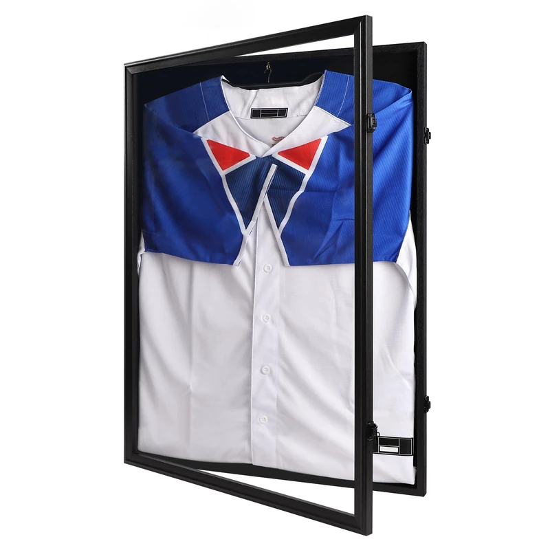 IHEIPYE Jersey Frame Display Case Black Lock,Large Shadow Box Lockable with 98% UV Protection Acrylic and Hanger for Baseball Basketball Football Soccer Hockey 2XL Sport Jersey Shirt