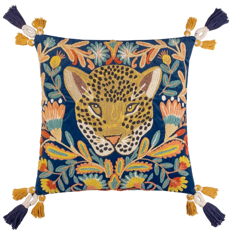 furn. Wylder Tropics Regal Leopard Embroidered Velvet Polyester Filled Cushion