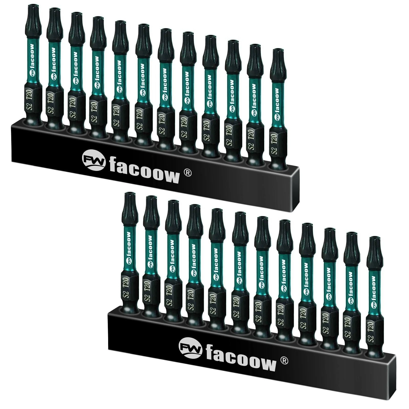 Facoow 2" Long T20 Torx Bit Set - 24 Piece, Magnetic Tips, Alloy Steel, Impact Ready