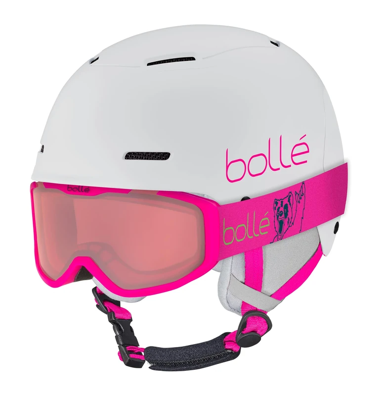 bollé - COMBO | Ski Helmet and Goggles | B-FUN JR ROCKET, White & Pink Matte, Vermillon Cat 2, Small-Medium, Snow Helmets, Unisex, Children