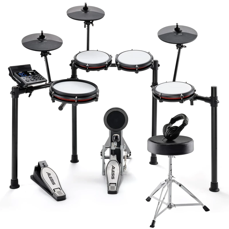 Alesis Nitro Max Kit Electric Drum Set with Quiet Mesh Pads, 10" Dual Zone Snare, Bluetooth, 440+ Sounds, Drumeo, USB MIDI, Drum Stool and Headphones