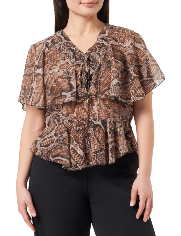 faina Women's Blouse, Beige Snake, XL
