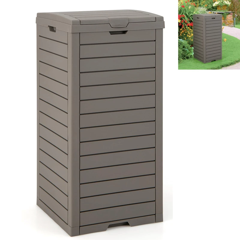 GiantexUK 140L/31 Gallon Outdoor Resin Trash Can, Waterproof Garbage Can with Dual Lid, Pull-out Drip Tray & Handles, Hideaway Waste Trash Bin for Patio Backyard Deck Kitchen (Brown)