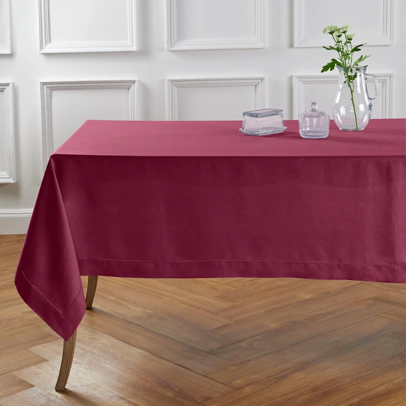 Solino Home 100% Pure Linen Tablecloth Beet, Classic Hemstitch 60 x 108 in