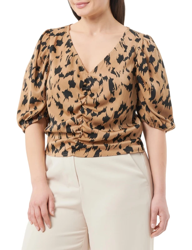 faina Women's Draped Blouse Shirt, Camel Black, XL