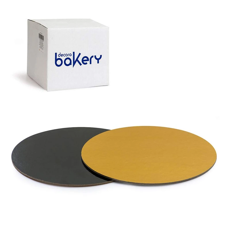 Decora, 5933113 Pack of 50 Cake Plates, Diameter 28 x 3 H mm, Gold and Black, Cardboard Coated with Waterproof Film, Ideal for Presenting and Serving Desserts