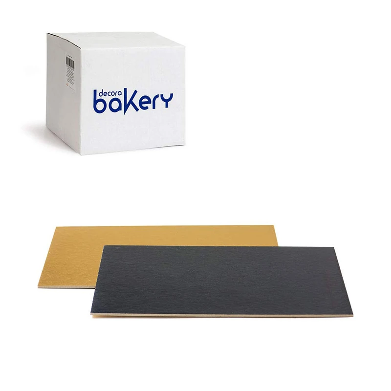 Decora, 5933116 Pack of 50 Cake Plates, 30 x 20 x 3 H mm, Gold and Black, Cardboard Coated with Waterproof Film, Ideal for Presenting and Serving Desserts