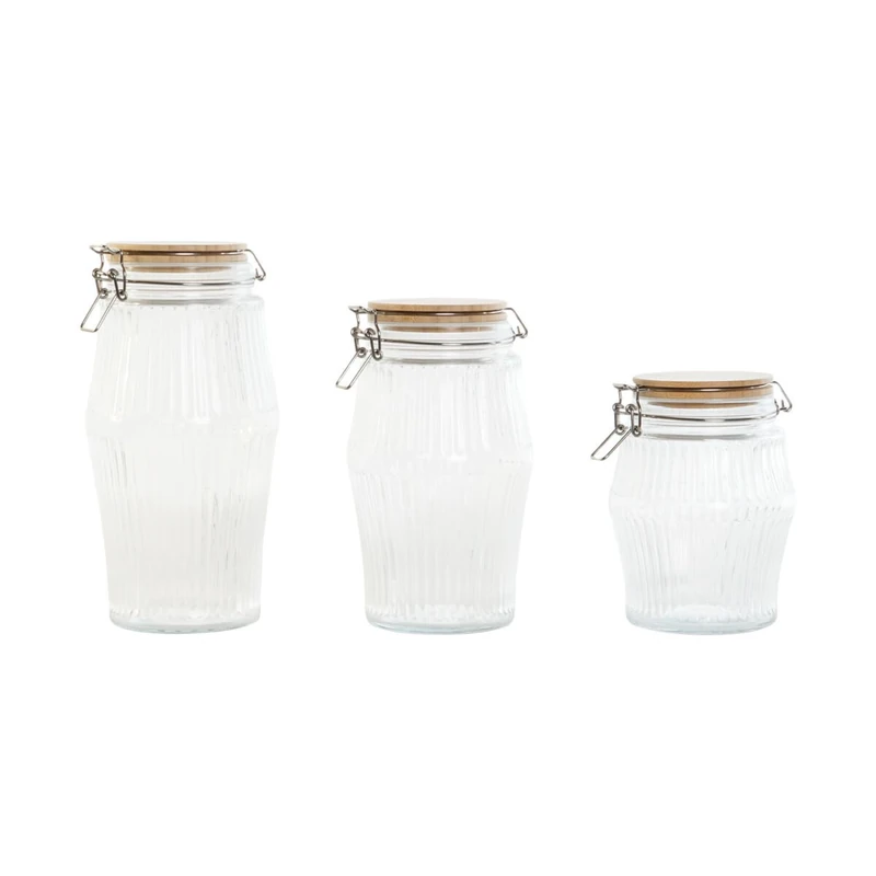 Home ESPRIT Set of 3 Transparent Silicone Bamboo Glass Jars 13.5 x 13.5 x 27 cm