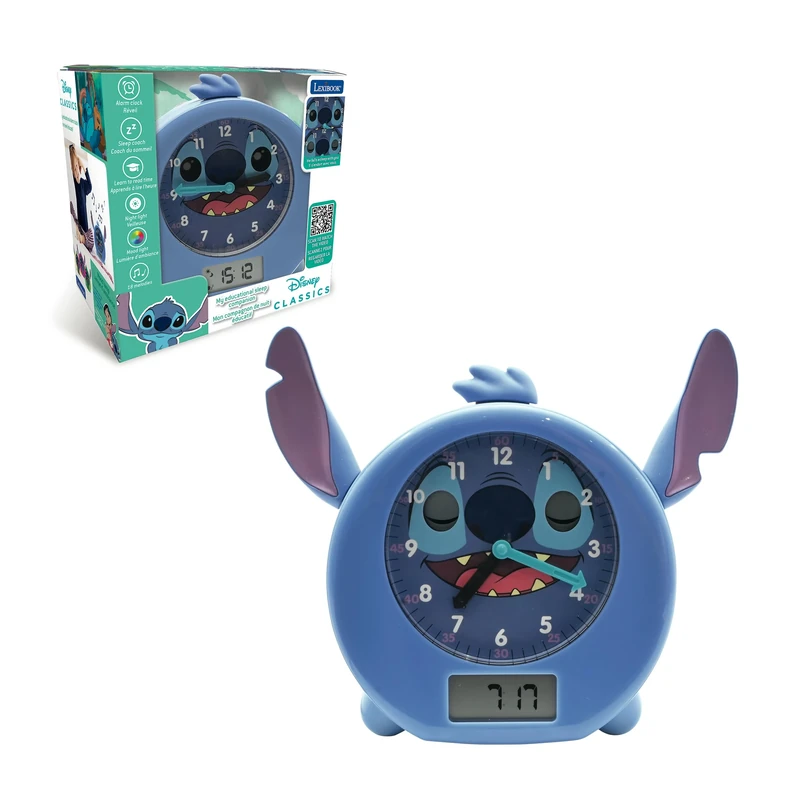 LEXIBOOK, Disney Stitch, My Sleep Companion, Alarm clock, nightlight, dawn simulator and storyteller, with power cord, blue, RLT100D
