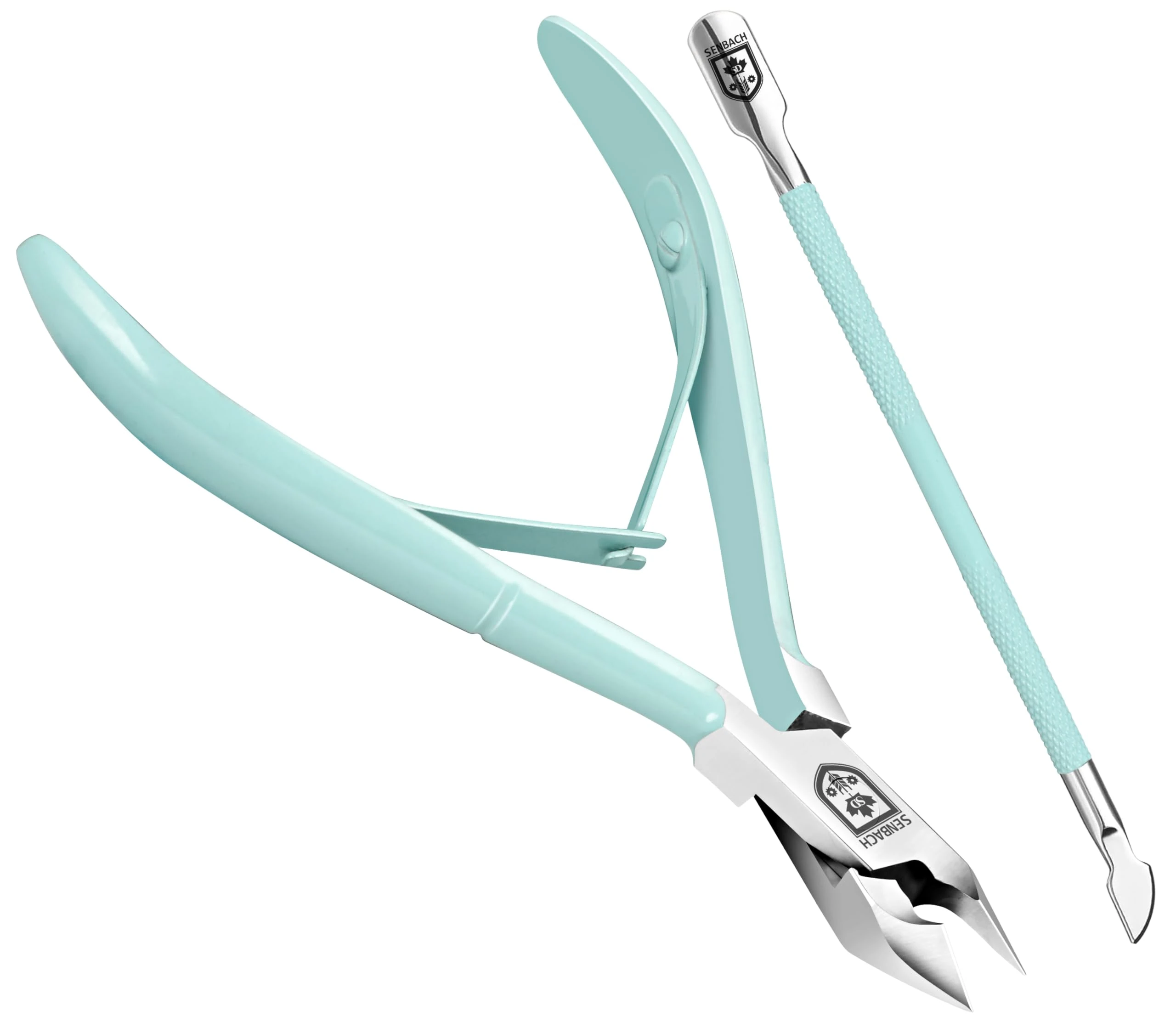 SENBACH Cuticle Trimmer with Cuticle Pusher, Cuticle Remover Cuticle Nipper Professional Stainless Steel Cuticle Cutter Clipper Durable Pedicure Manicure Tools for Fingernails and Toenails (Green)