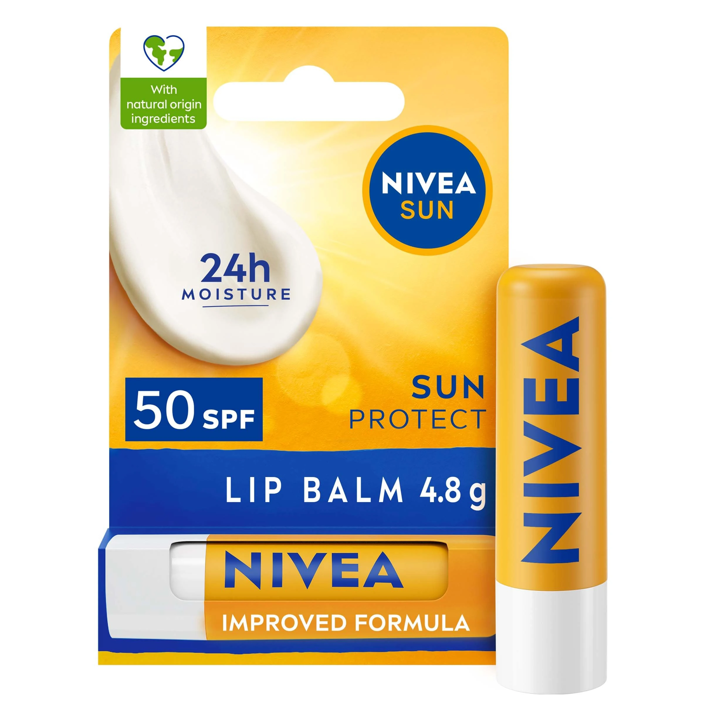 NIVEA SUN Protect Caring Lip Balm SPF50 (4.8g), Factor 50 Balm with Shea Butter, Protection Against UVA/UVB Rays with 24H Moisture, Lip Care, No White Cast
