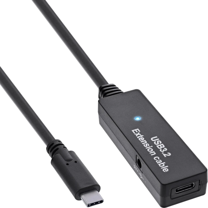 InLine USB 3.2 Gen.1 Active Extension, USB-C Male to USB-C Female, Reaper Cable with Signal Amplification, Long Distances, for Hard Drives, Printers, Webcams, Keyboards and More, 5m, 35650C