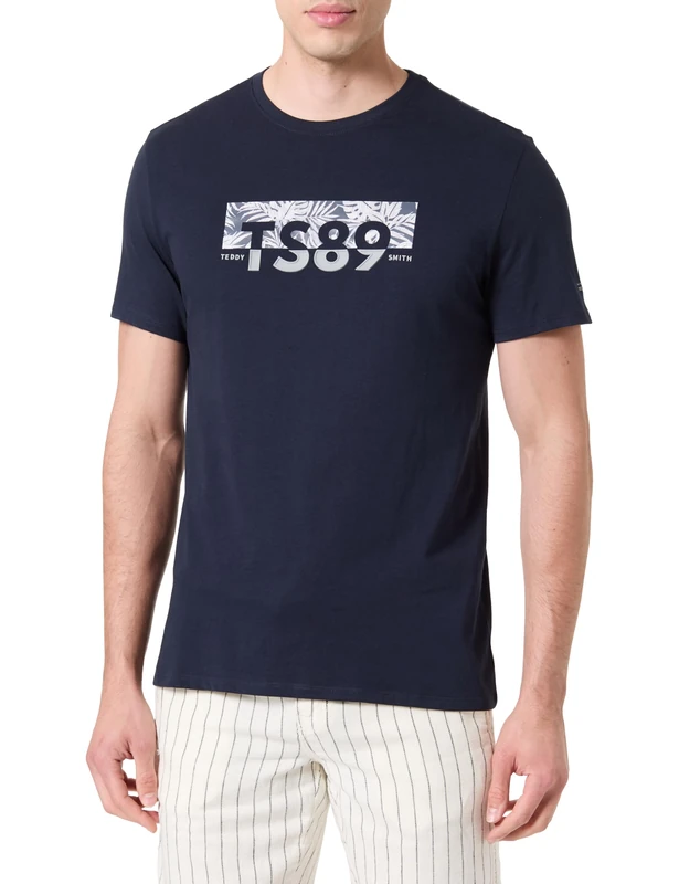 Teddy Smith Men's T-Ezio 2 MC Total Navy/Motif 1, Total Navy/Motif 1, L