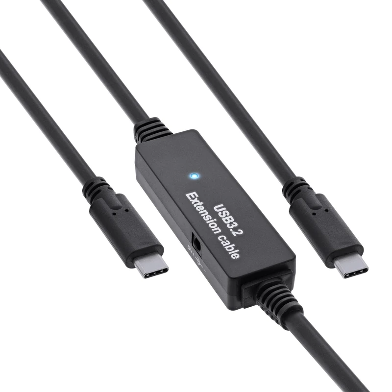 InLine USB 3.2 Gen.1 Active Cable, USB-C Male to USB-C Male, Reaper Cable with Signal Amplifier, Extension, Long Distances, for Hard Drives, Printers, Webcams and More, 15 m, 35672C