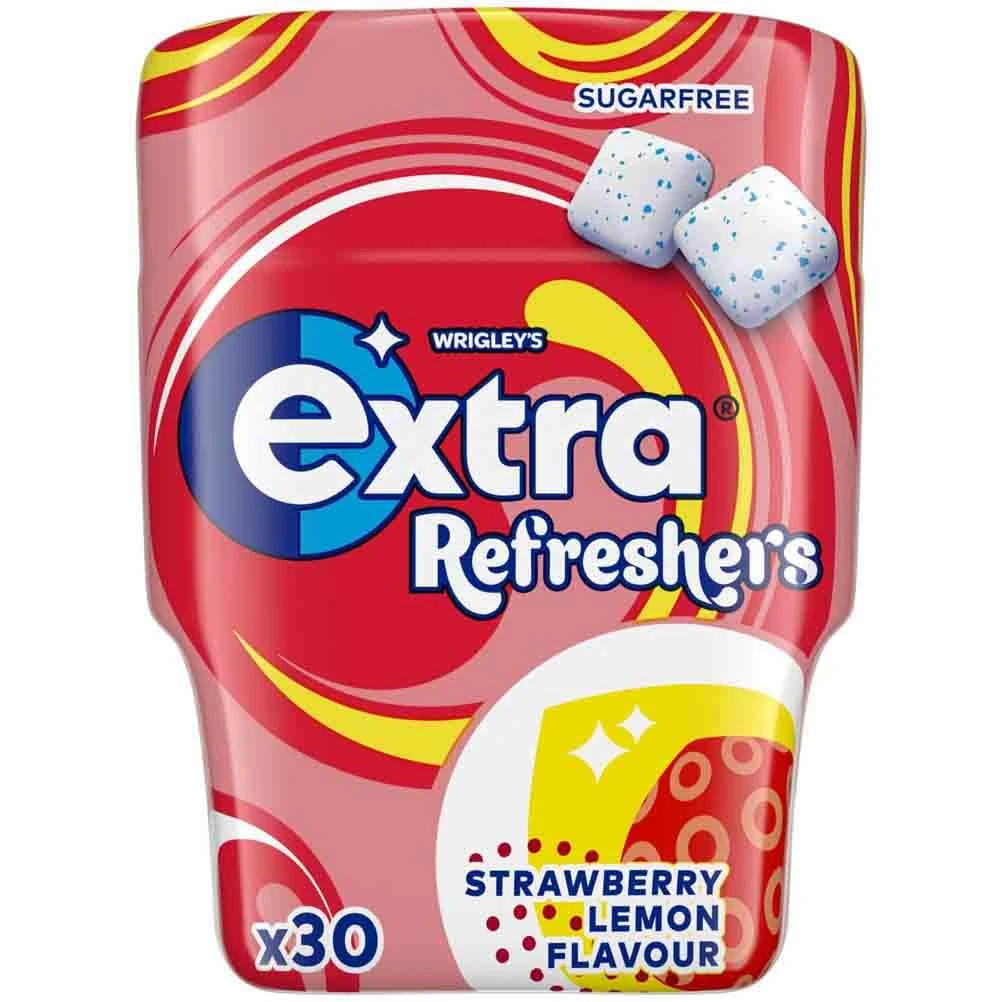 Extra Refreshers Strawberry Lemon Sugarfree Chewing Gum, 30 Pieces, Suitable for Vegetarians with Long-lasting intense flavour