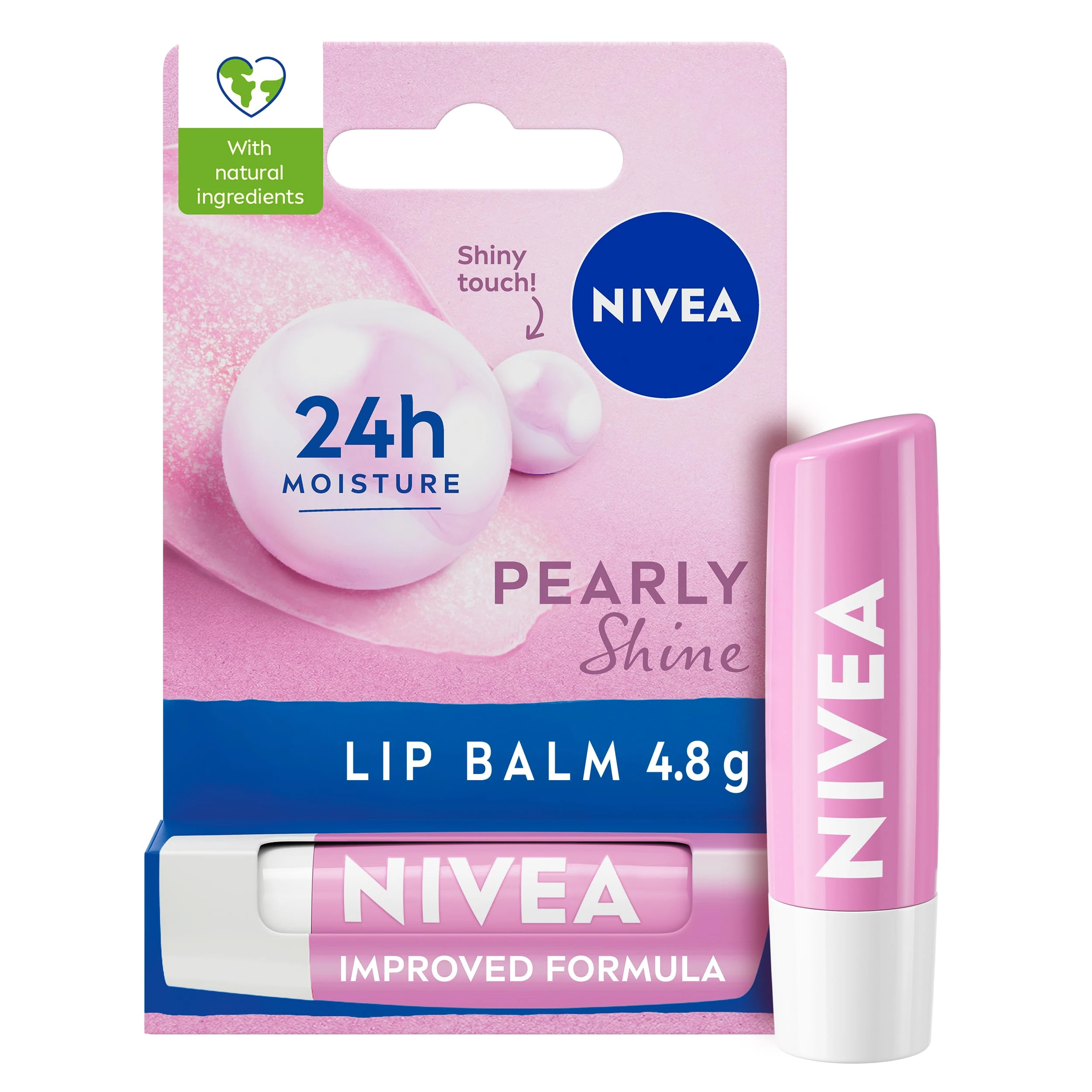 NIVEA Pearly Shine Lip Balm (4.8g), Lip Balm with Shea Butter, Natural Oils and Vitamins, Provides 24h Moisture and a Glamorous Shiny Touch, Nourishing Lip Care