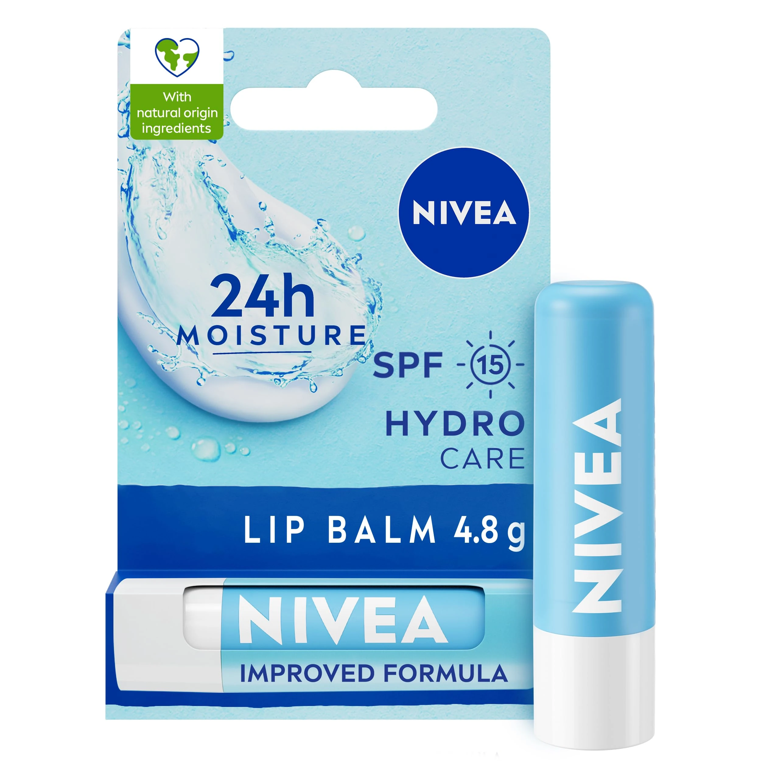 NIVEA Lip Balm Hydro Care with SPF 15 (4.8g), Hydrating Lip Balm with Shea Butter, Natural Oils and Vitamins, Provides 24 Hour Moisture and Protection