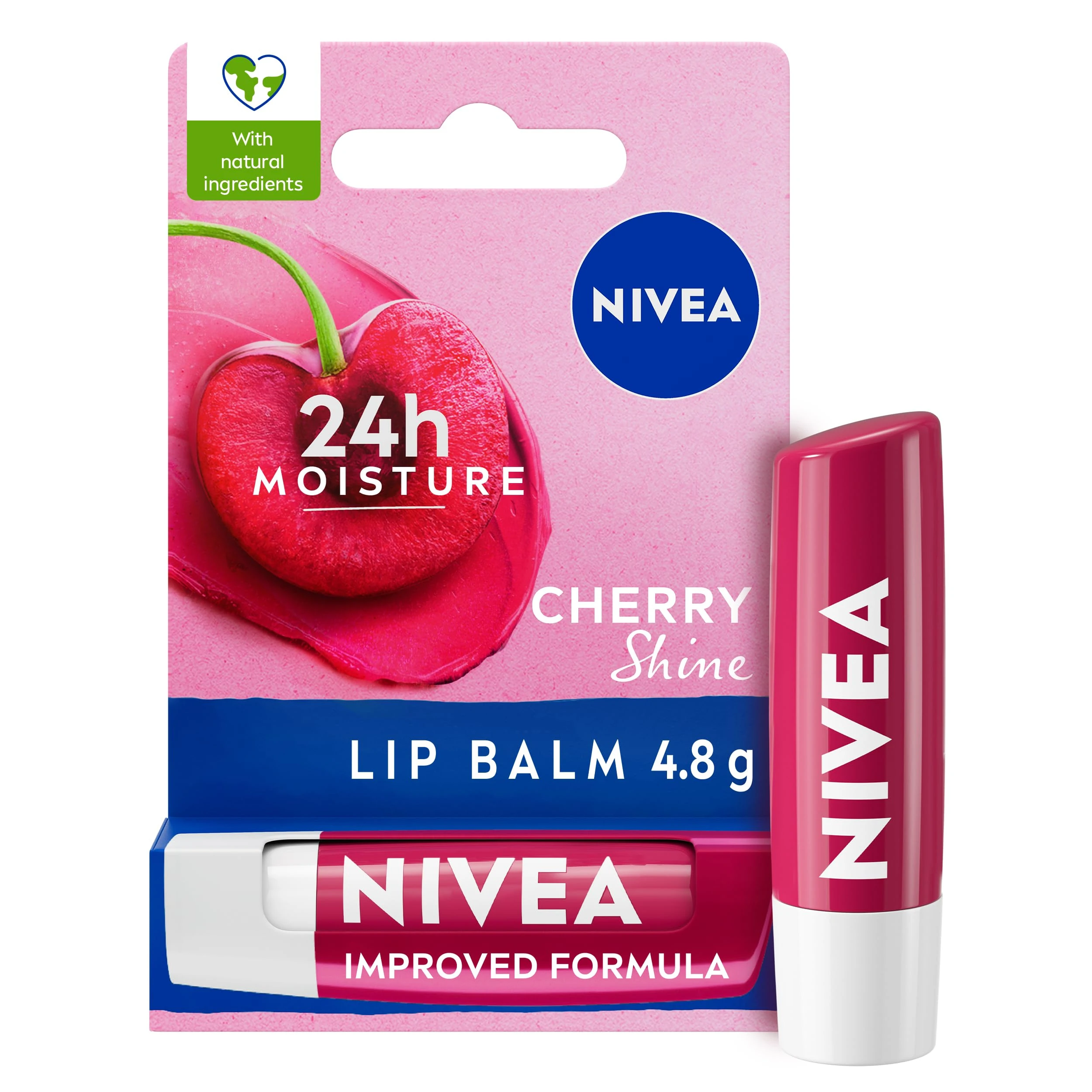 NIVEA Cherry Shine Lip Balm (4.8g), Flavoured Lip Balm with Shea Butter, Natural Oils and Vitamins, Provides 24h Moisture and a Soft Red Shine, Vegan Lip Care Formula