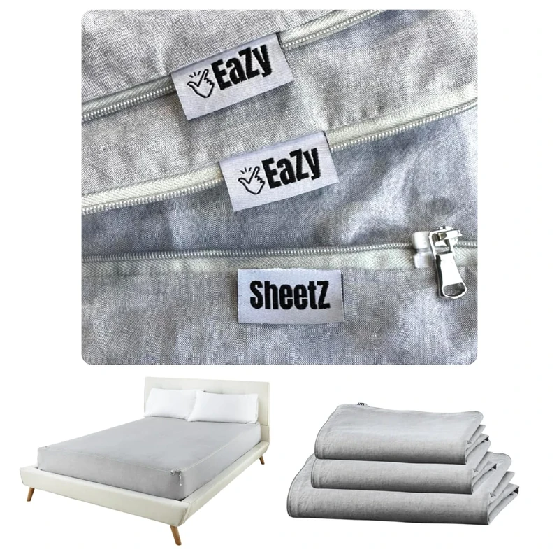 EaZy SheetZ™: Fitted Sheets That Won't Pop Off, Zipper Sheets, Stay On Sheet, Fitted Sheets, Fitted Zipper Sheet, Zip On Sheets (Gray) Queen 60X80X14 Standard (13-15 inch Depth) STQ14G - Image 1