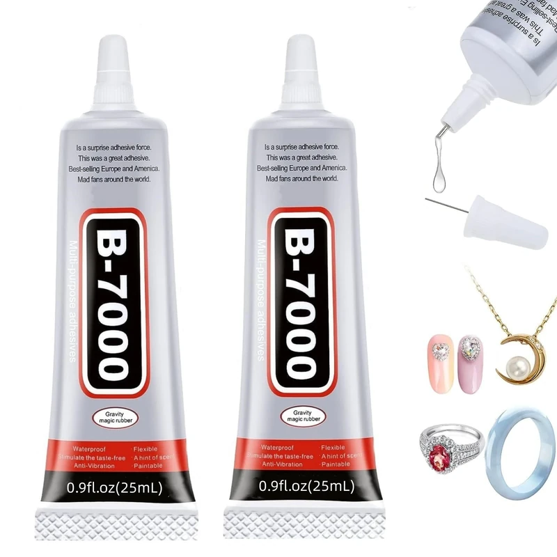 B7000 Super Glue,15ml/0.5oz (2 Pack) Multi Functional Glue Transparent Paste Adhesive Multi-Function Repair Glues Suitable for Phone Jewelry Glass Wood Metal Fabric (15ML-2pcs)