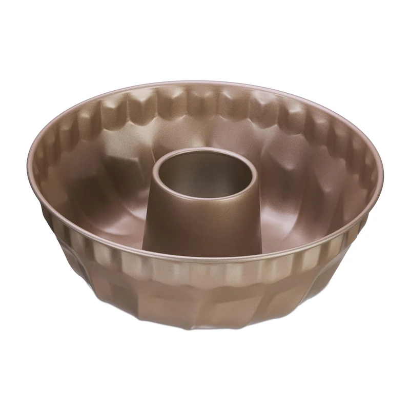 Relaxdays Ring Cake Tin, Ø 25 cm, Marble and Sponge, Non-Stick Coated, 260°C, Round Mould with Hole, Carbon Steel, Beige