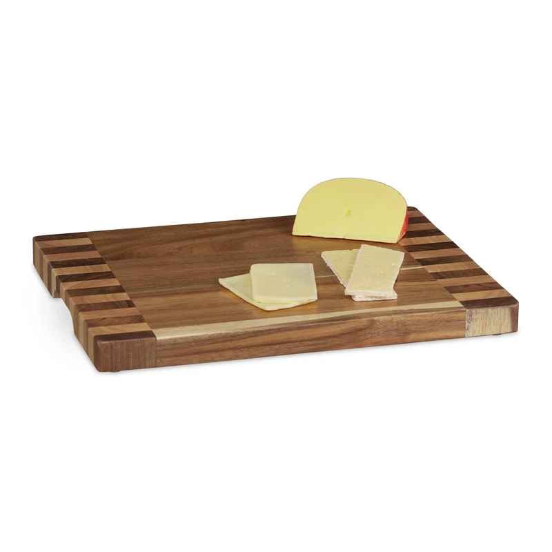 Relaxdays Chopping Board, Solid Acacia Wood, Cutting Surface, 40 x 30 cm, Cheese Serving Tray, Food Preparation, Natural