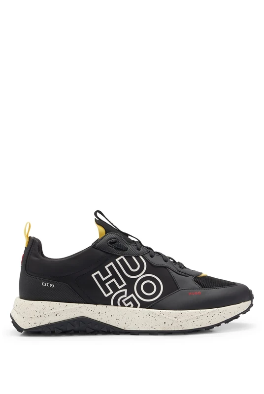 HUGO Mens Kane Runn Mixed-Material Trainers with Rubberised Synthetic Coated Fabric Size 2 Black