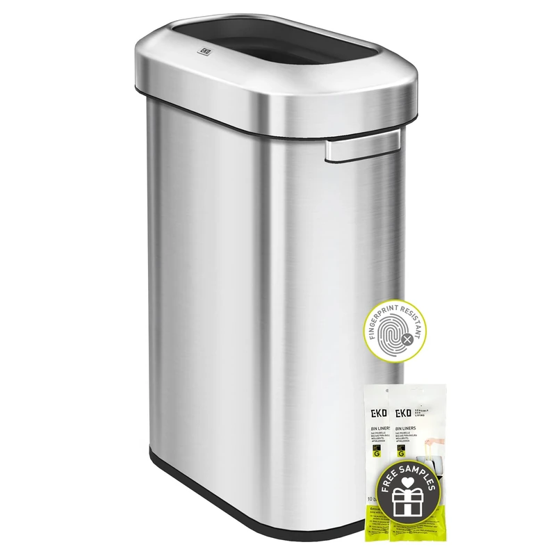EKO Urban 24 Gallon Slim Open Top Trash Can with Wide Opening, Stainless Steel Commercial Grade Waste Bin for Indoor and Outdoor, Wide Opening for Office, Restaurant, Restroom, 90L