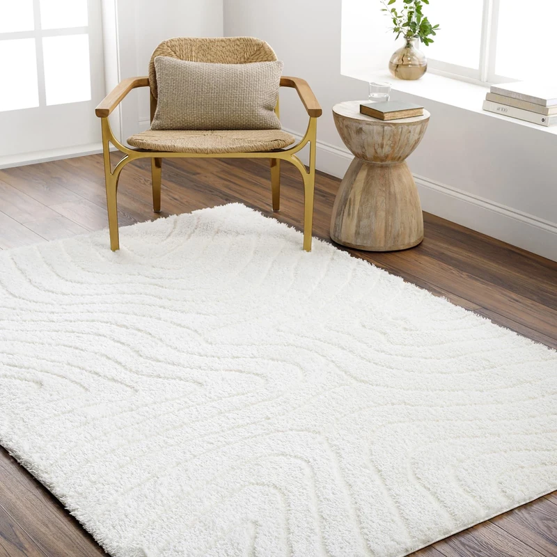 Livabliss Novatsi Shaggy Rug - Modern Berber Rug Living Room 200x275 cm, Soft Shaggy Rugs for Bedroom - Neutral Boho Fluffy Rug, Easy Care Plush Thick Pile - Large Rug, Ivory Rug