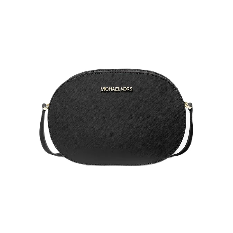 Michael Kors Jet Set Travel Medium Saffiano Leather Crossbody Oval Bag, Black