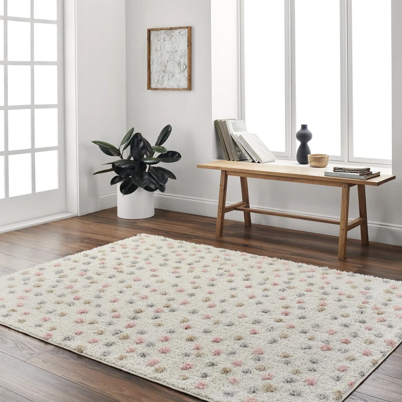 Livabliss Pinon Shaggy Rug - Modern Berber Rugs Living Room, Large 160x213 cm, Soft Shaggy Rugs for Bedroom - Neutral Boho Fluffy Rug, Easy Care Plush Thick Pile - Beige, Pink, Grey, Mustard